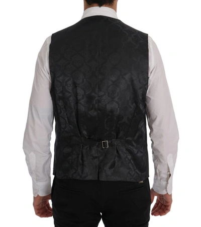 Shop Dolce & Gabbana Elegant Gray Striped Vest Men's Waistcoat