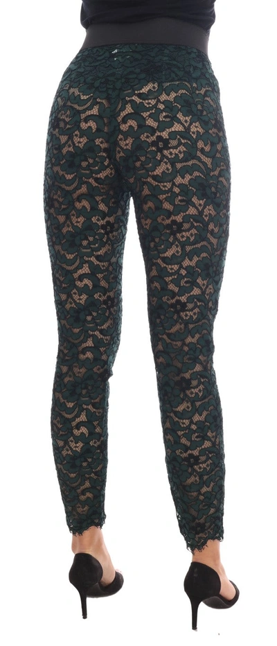Shop Dolce & Gabbana Green Floral Lace Leggings Women's Pants