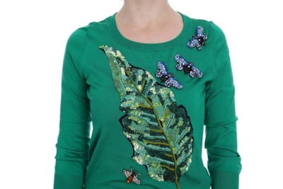 Shop Dolce & Gabbana Embellished Green Silk Pullover Women's Sweater