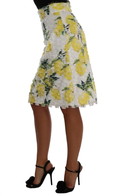 Shop Dolce & Gabbana Lemon Print Fringe Pencil Women's Skirt In Multicolor