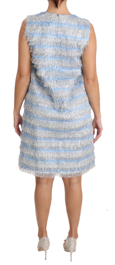 Shop Dolce & Gabbana Elegant Light Blue Fringe Shift Women's Dress