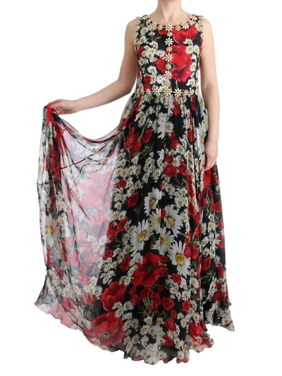 Shop Dolce & Gabbana Multicolor Silk Floral Crystal Long Maxi Women's Dress