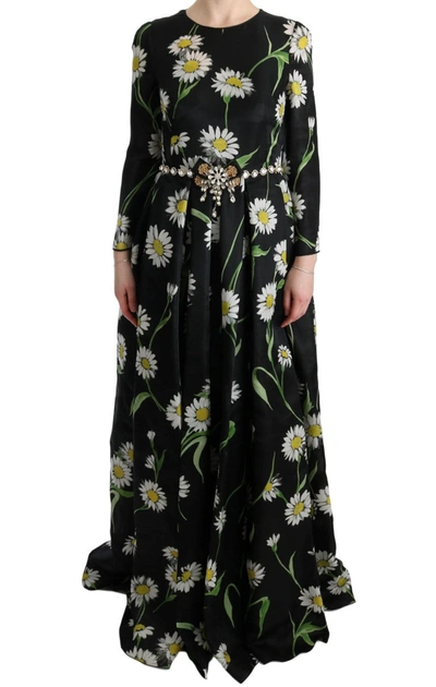 Shop Dolce & Gabbana Multicolor Silk Sunflower Print Long Maxi Women's Dress