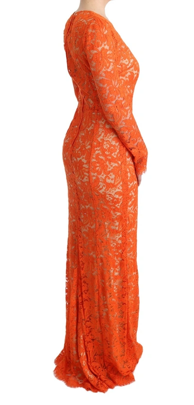 Shop Dolce & Gabbana Elegant Long-sleeve Full-length Orange Sheath Women's Dress