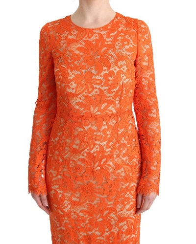 Shop Dolce & Gabbana Elegant Long-sleeve Full-length Orange Sheath Women's Dress