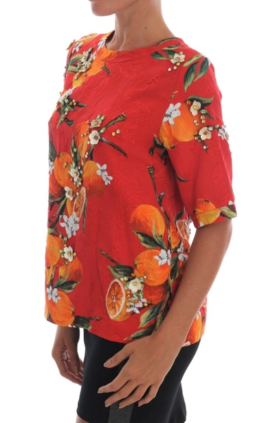 Shop Dolce & Gabbana Embellished Crepe Blouse With Blossom Women's Print In Multicolor