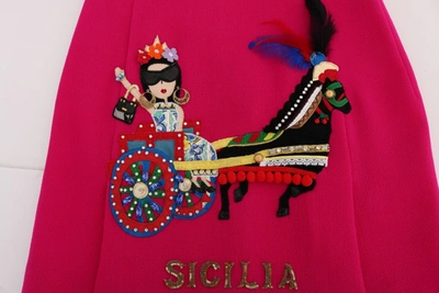 Shop Dolce & Gabbana Embellished Silk-lined Wool Women's Skirt In Pink