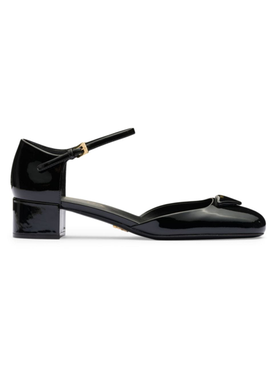 Shop Prada Women's Open-sided Patent Leather Pumps In Black