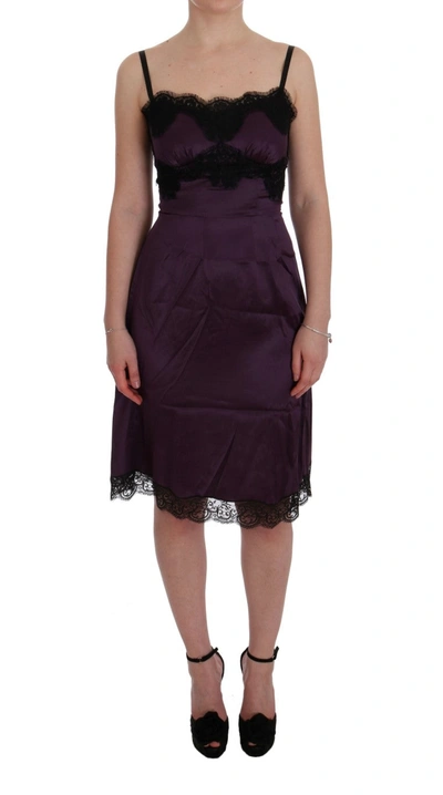 Shop Dolce & Gabbana Elegant Purple Silk Lace Shift Women's Dress