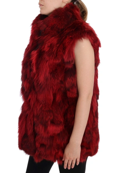 Shop Dolce & Gabbana Luxurious Red Coyote Fur Long Vest Women's Jacket