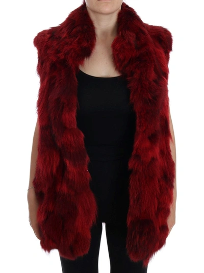 Shop Dolce & Gabbana Luxurious Red Coyote Fur Long Vest Women's Jacket