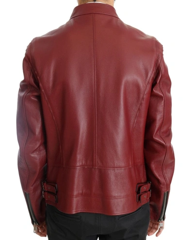 Shop Dolce & Gabbana Radiant Red Leather Biker Motorcycle Men's Jacket
