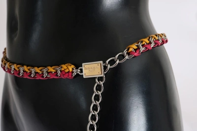 Shop Dolce & Gabbana Red Yellow Leather Crystal Women's Belt In Multicolor
