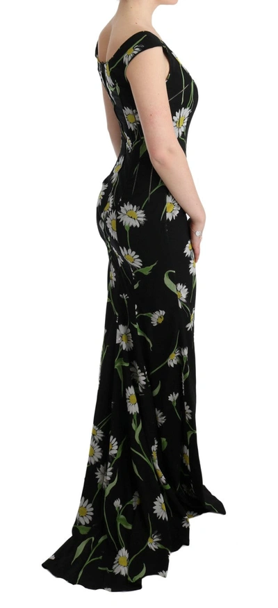 Shop Dolce & Gabbana Sunflower Print Full Length Sheath Women's Dress In Black