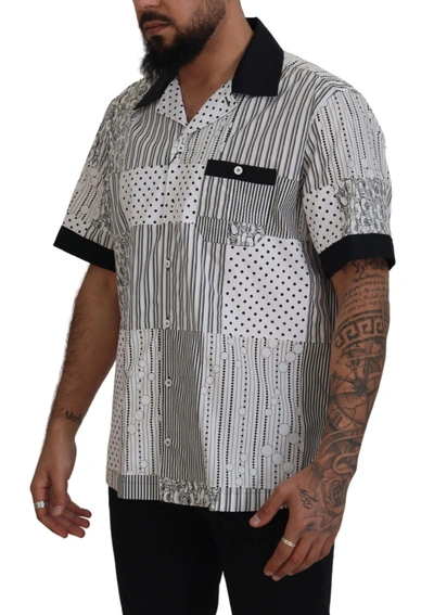 Dolce & Gabbana White Black Patterned Button Down Shirt In Black And White