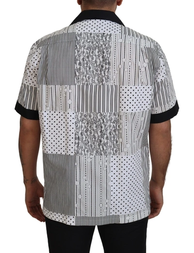 Dolce & Gabbana White Black Patterned Button Down Shirt In Black And White