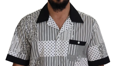Dolce & Gabbana White Black Patterned Button Down Shirt In Black And White
