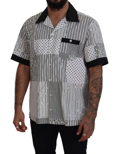 Dolce & Gabbana White Black Patterned Button Down Shirt In Black And White