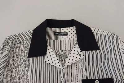 Dolce & Gabbana White Black Patterned Button Down Shirt In Black And White