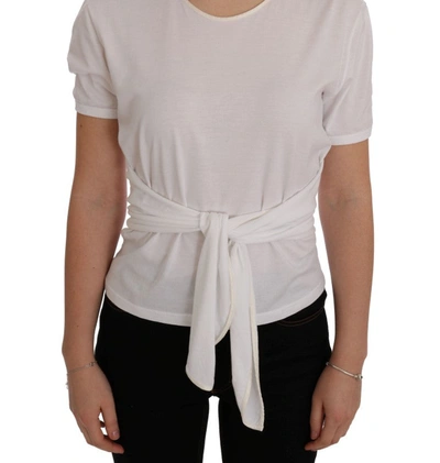 Shop Dolce & Gabbana Elegant White Wrap Blouse With Crystal Women's Accents