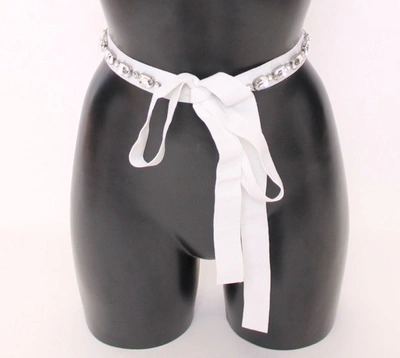 Shop Dolce & Gabbana White Crystal Stones Waist Women's Belt