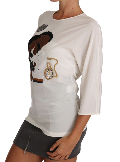 Shop Dolce & Gabbana Elegant Silk Blend Crewneck Women's Blouse In White