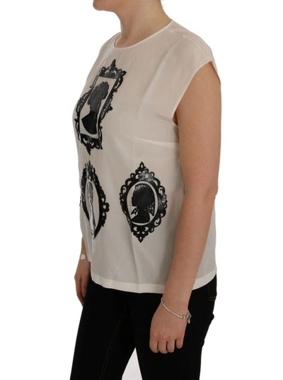 Shop Dolce & Gabbana Embroidered Silk Sicily Frame Women's Blouse In White