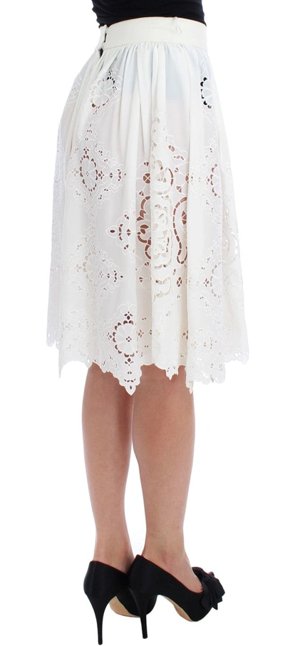 Shop Dolce & Gabbana Elegant Floral Ricamo Silk Women's Skirt In White