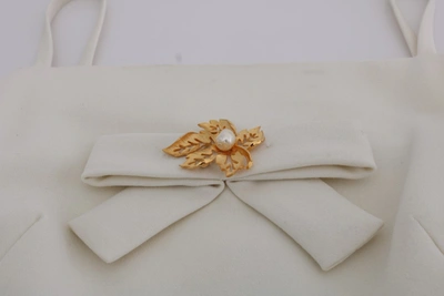 Shop Dolce & Gabbana Elegant White Wool Shift Dress With Gold Women's Brooch