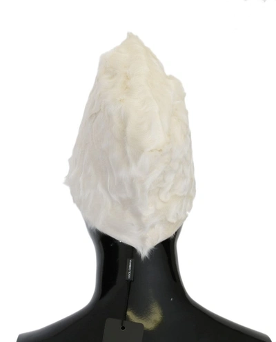 Shop Dolce & Gabbana Elegant White Fur Beanie Luxury Winter Women's Hat