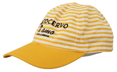 Shop Dolce & Gabbana Yellow White Stripes Portocervo Baseball Women's Hat