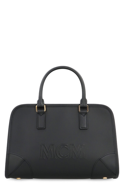 Shop Mcm Aren Boston Leather Handbag In Black