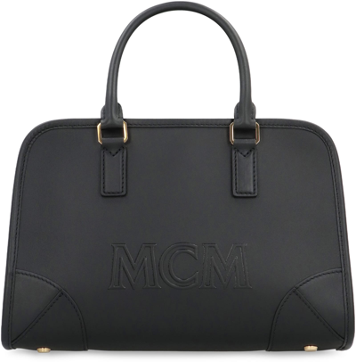 Shop Mcm Aren Boston Leather Handbag In Black