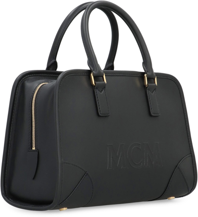 Shop Mcm Aren Boston Leather Handbag In Black