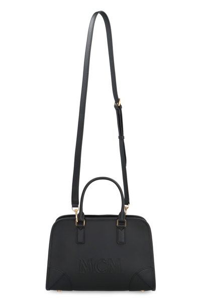 Shop Mcm Aren Boston Leather Handbag In Black