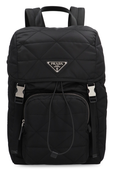 Shop Prada Logo Detail Re-nylon Backpack In Black