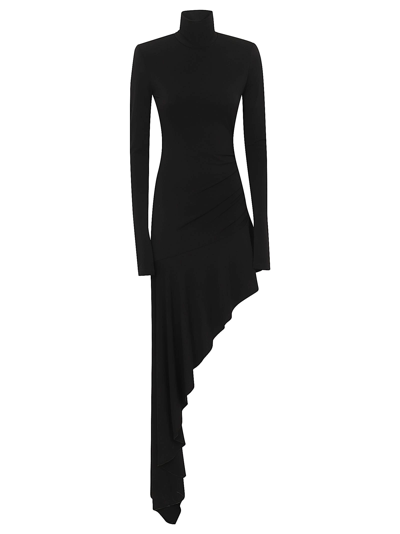 Shop The Andamane Long Sleeves Ruffle Asymmetric Maxi Dress In Black