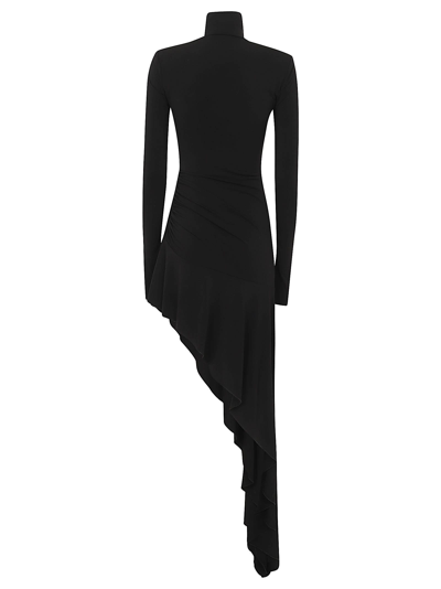 Shop The Andamane Long Sleeves Ruffle Asymmetric Maxi Dress In Black