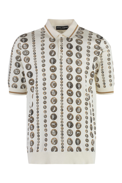 Shop Dolce & Gabbana Silk-knit Polo Shirt In White
