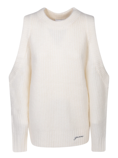 Shop Ganni Cut-out Detail Pullover Ivory In White