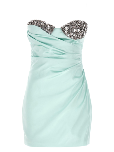 Shop Area Embroidered Crystal Cup Draped Mini Dress In Light Blue