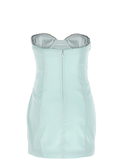 Shop Area Embroidered Crystal Cup Draped Mini Dress In Light Blue