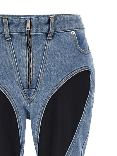 Shop Mugler Zipped Bi-material Jeans In Multicolor