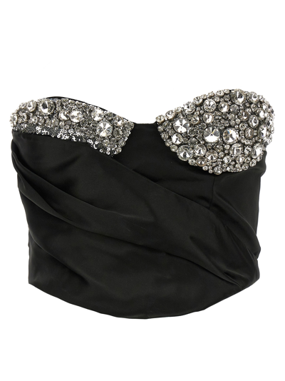 Shop Area Embroideres Crystal Cup Draped Bustier Top In Black