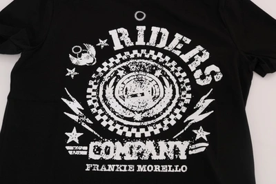 Shop Frankie Morello Chic Black Crewneck Tee With 'riders' Men's Motif In Black/white