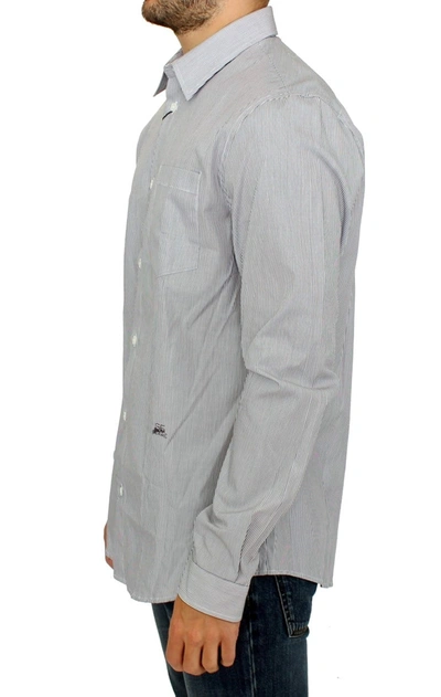 Shop Gianfranco Ferre Gf Ferre Chic Gray Striped Cotton Casual Men's Shirt