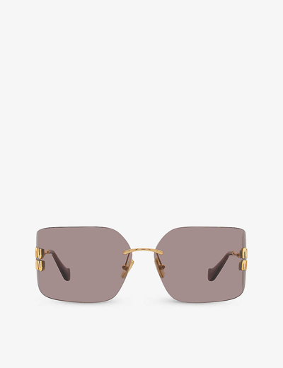 Shop Miu Miu Womens Gold Mu 54ys Square-frame Metal Sunglasses