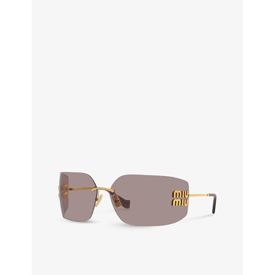 Miu Miu Runway Rimless Square Metal Sunglasses In Gold