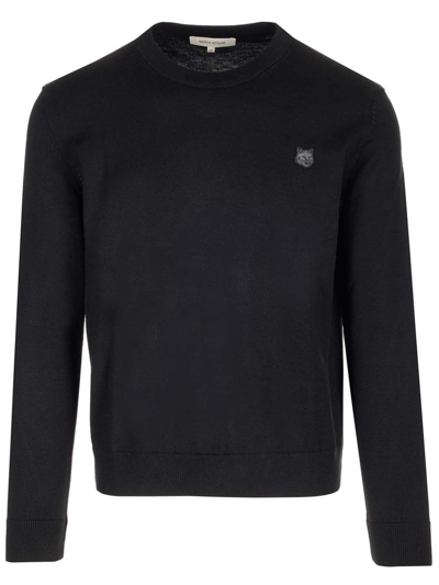 Shop Maison Kitsuné Fox Embroidered Knitted Jumper In Black