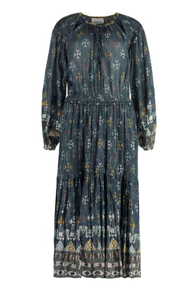 Shop Marant Etoile Fratela Printed Cotton Dress In Blue